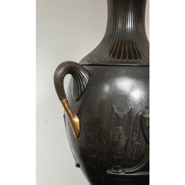 Mid 19th Century Pair of Antique French Bronze Urn Lamps in the Neoclassic Manner For Sale - Image 5 of 7
