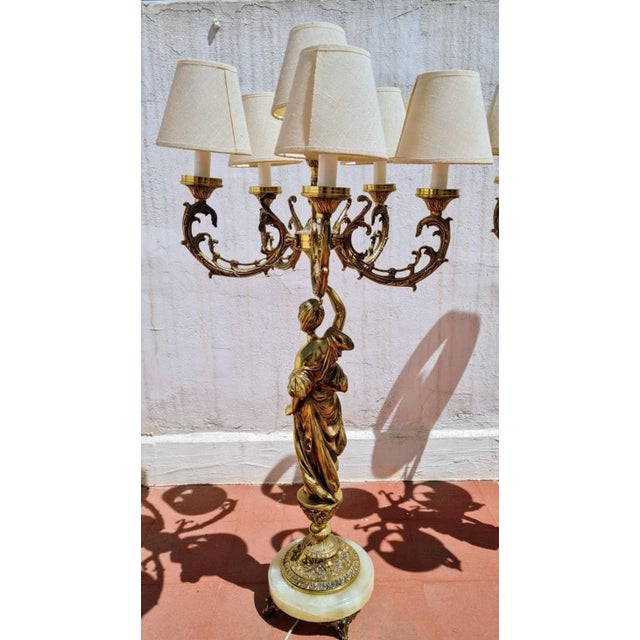 Large Classical Bronze and Marble Candelabra Lamps, 1960s, Set of 2 For Sale - Image 3 of 4