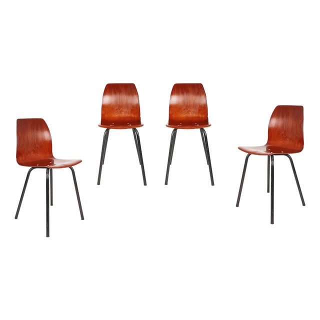 Dining Chairs in Black Metal and Pagwood from Pagholz Flötotto, 1960s, Set of 4 For Sale