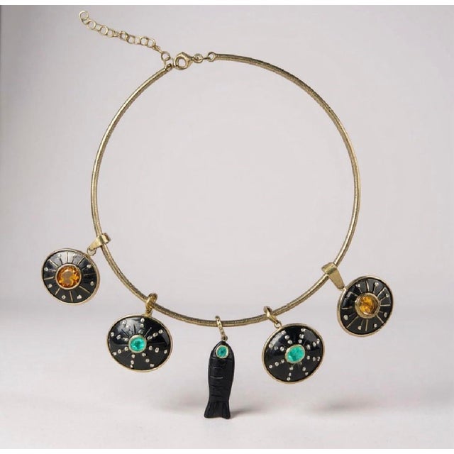 Sol Pendant, Black Onyx With Emerald, Diamonds & 14k Gold For Sale - Image 10 of 11