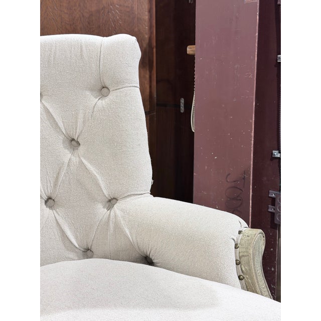 Wood Sarreid Irish Tufted Linen Accent Armchair With Casters For Sale - Image 7 of 10