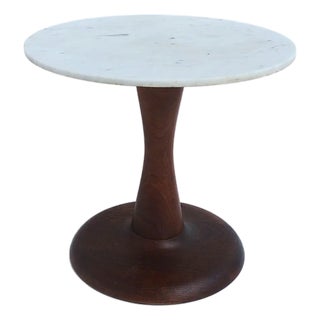 Scandinavian Modern Marble and Wood Side Drinks Table For Sale
