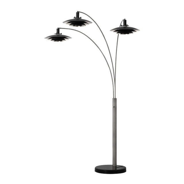 Nova Rancho Mirage 3 Light Arc Floor Lamp - 84", Satin Nickel Finish, Matte Black & Silver-Leaf Shade, Marble Base, Dimmer Switch For Sale - Image 4 of 11