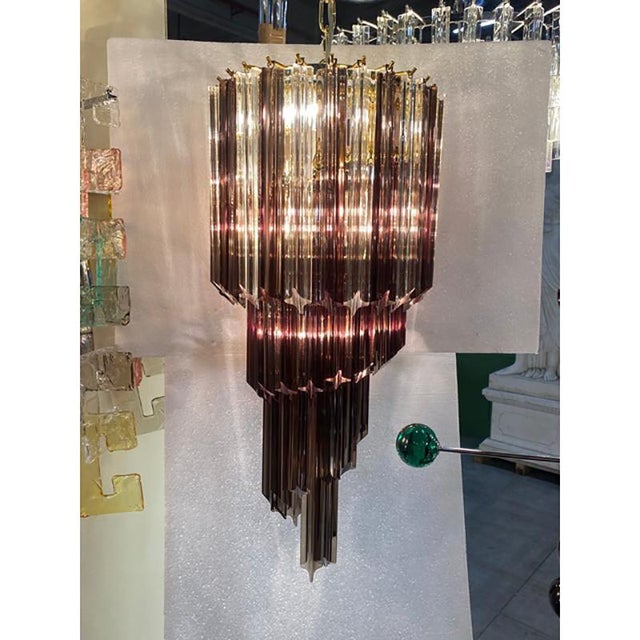 Smoked and Clear Quadriedro Cascade Chandelier Murano Glass For Sale - Image 4 of 11