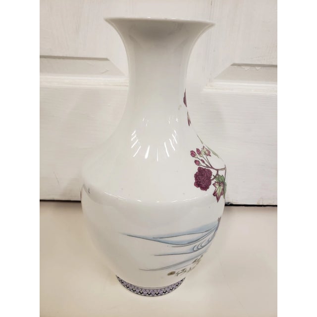 Late 20th Century Chinese Porcelain Floral & Mandarin Duck Motif Vase With Poem, Stamped For Sale - Image 4 of 8