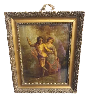 Dancing Couple, 19th Century, Oil on Board, Framed