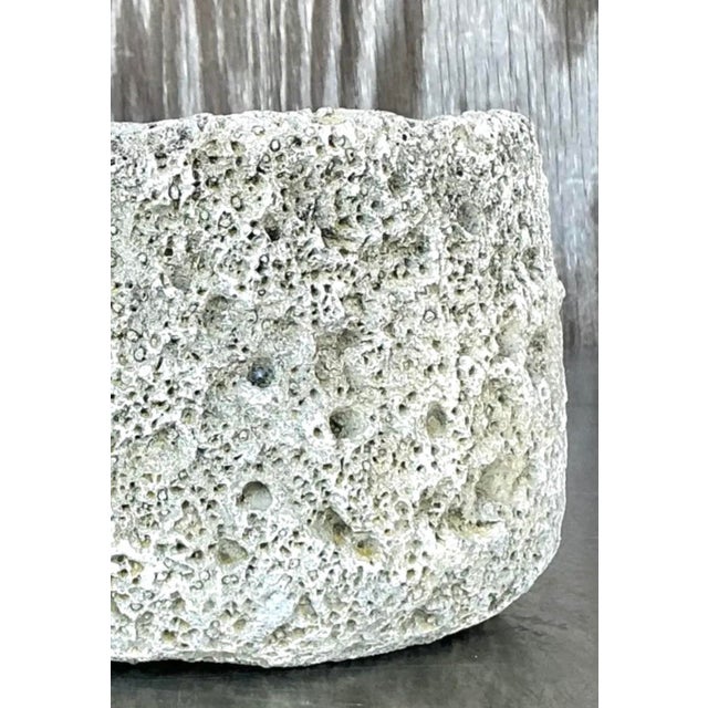 Vintage Boho Cast Cement Crater Planter For Sale - Image 11 of 12