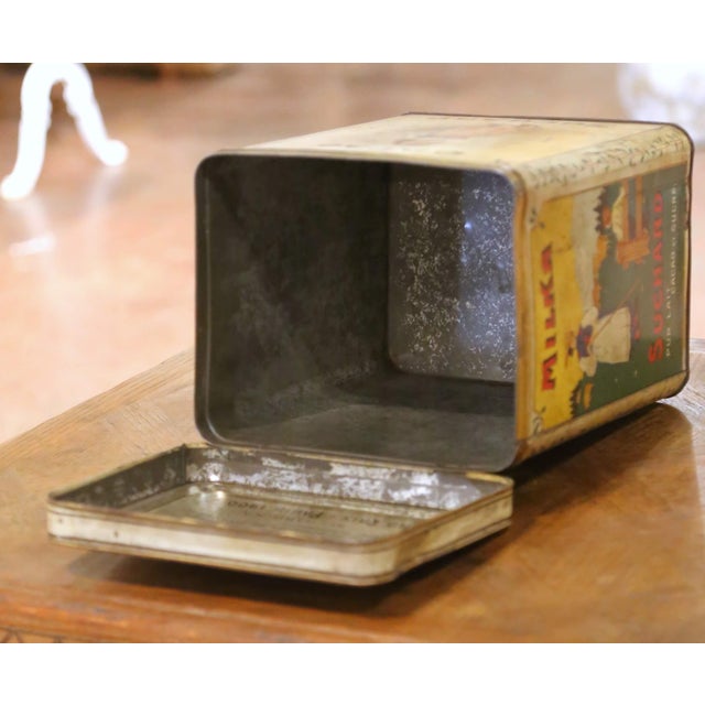 Tan Early 20th Century Suchard Lithographed Tin Cacao Advertising Box For Sale - Image 8 of 13