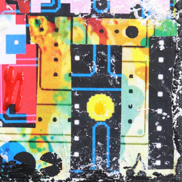 2020s Pac-Man Ready - Retro Pop Art Collage on Canvas Original Artwork by Marion Duschletta For Sale - Image 5 of 9