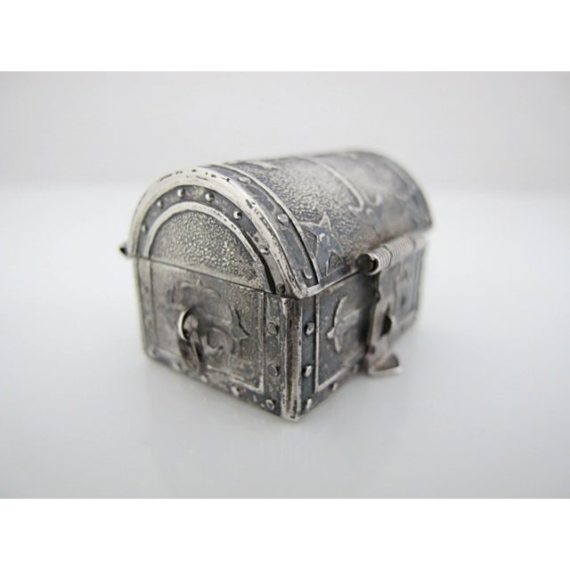 Silver Miniature Mexico Sterling Silver Wedding Treasure Chest Trinket Box For Sale - Image 8 of 11