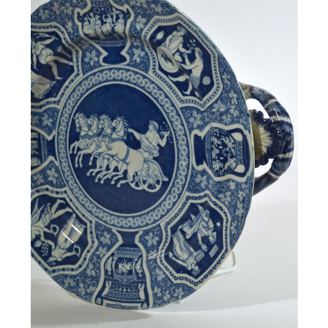 Blue Spode Blue and White Greek Pattern Hot Water Dishes, Zeus in His Chariot, a Pair For Sale - Image 8 of 8