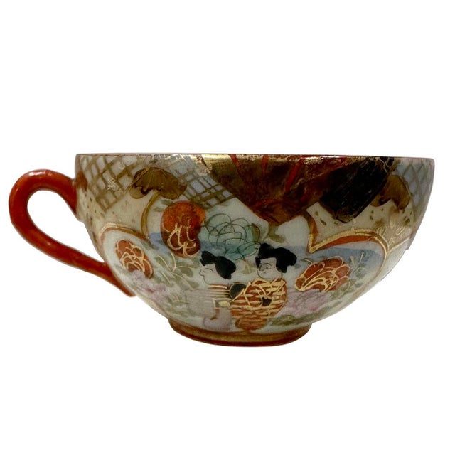 1940s Mid-20th Century Japanese Kutani Egg Shell Tea Cup and Saucer Set of Four For Sale - Image 5 of 12