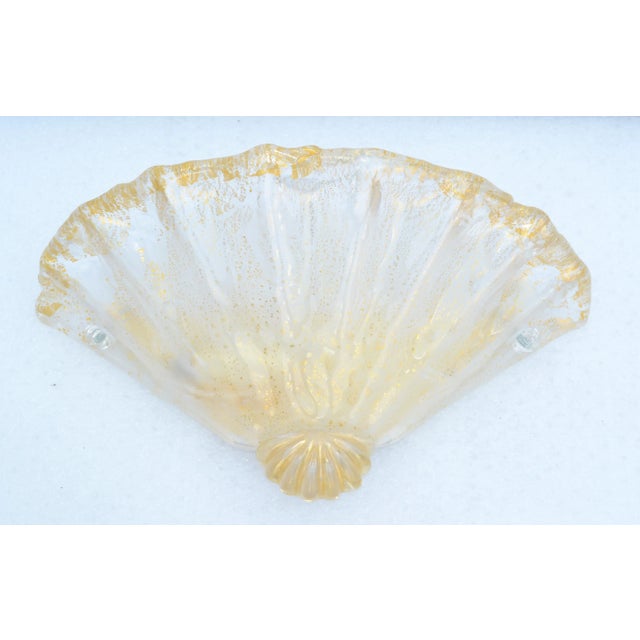 Pair, Clear & Gold Flecks Infused Murano Glass & Brass Sconces Wall Lamps Italy For Sale In Miami - Image 6 of 13
