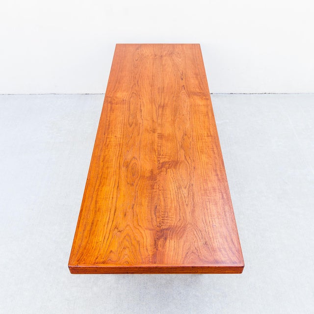 Johannes Andersen Large 1960s Danish Modern Studio Crafted Teak Coffee Table With Hidden Drink Trays For Sale - Image 4 of 16