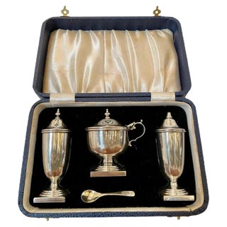 Antique Cased Sterling Silver Condiment Set, Set of 4 For Sale