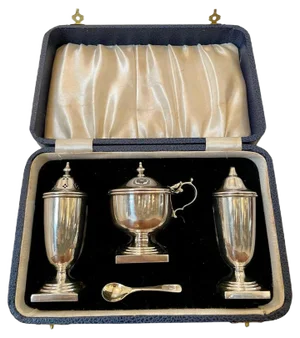 Antique Cased Sterling Silver Condiment Set, Set of 4