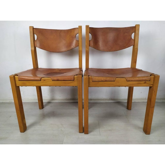 Set of Leather Dining Chairs, in Good conditions. Designed 1970 to 1979 This piece has an attribution mark, I am sure that...