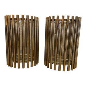 Exquisite Metal & Glass Hurricanes, Pair