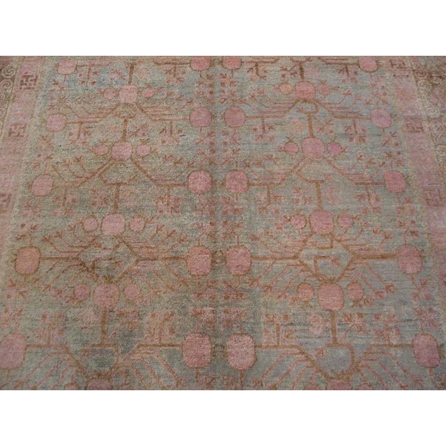 Early 20th Century 1930s Tan Taupe Pomegranate Antique Central Asian Khotan Rug 5'10" X 11'8" Handknotted Wool Carpet For Sale - Image 5 of 6