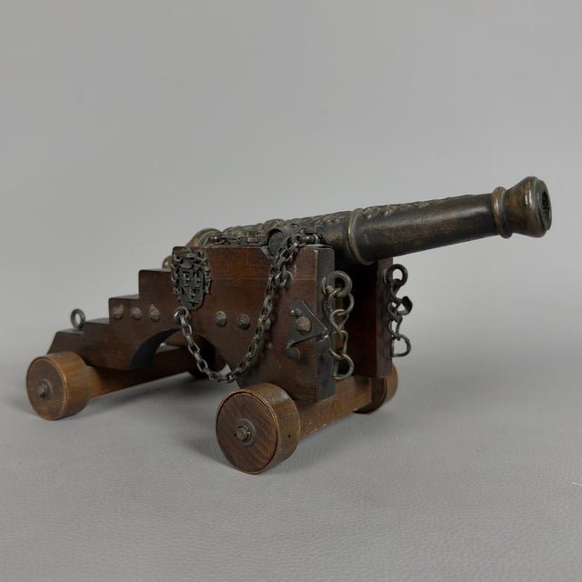 Vintage Decorated Wood and Bronze Naval Cannon, 1940s For Sale - Image 13 of 13