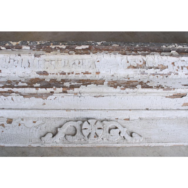 1900's Distressed shelf entirely hand carved, with zinc ledge surface. Found in France