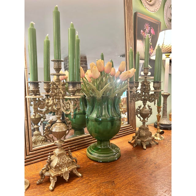 1930’s - 1950’s Pair of Continental Rococo Revival Griffin Handle Candelabra in Aged Gilt Metal For Sale - Image 4 of 12