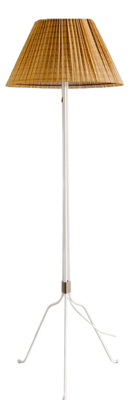 Finnish Mid-Century White 30-058 Floor Lamp with Rattan by Lisa Johansson-Papé, 1940s