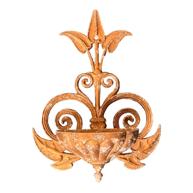 Vintage Cast Iron Fleur-De-Lis Wall Planter With Scrollwork For Sale