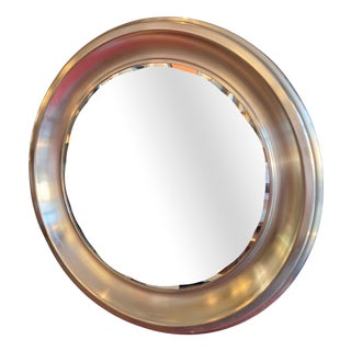 Large Round Mirror with Nickel-Plated Brass Frame, Italy, 1970s For Sale