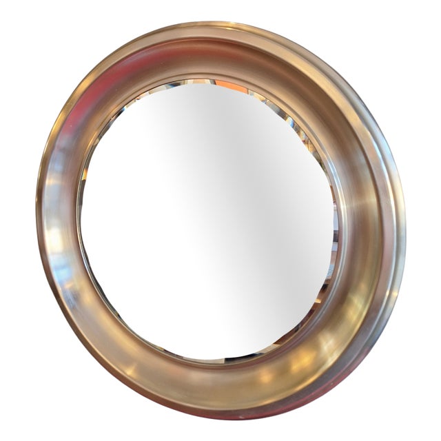Large Round Mirror with Nickel-Plated Brass Frame, Italy, 1970s For Sale