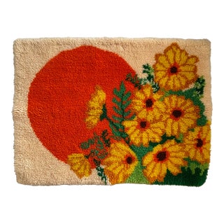 1960s “Flower Power” Latch Hook Textile Wall Hanging For Sale