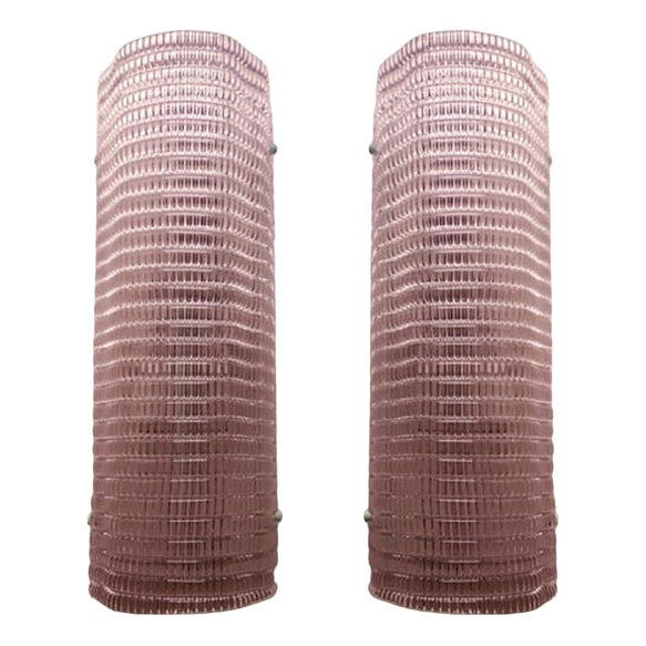 Diamanted Pink Rectangular Murano Glass Wall Sconce by Simoeng, Set of 2 For Sale