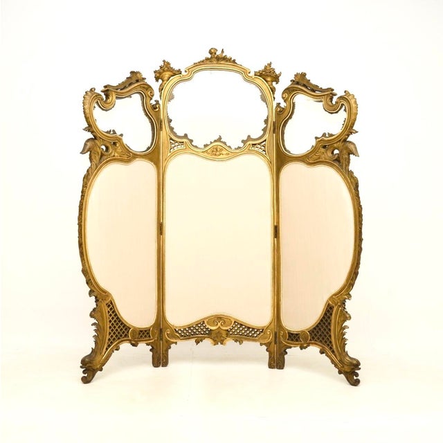 Antique French Painted Gilt Wood Screen, 1880s For Sale - Image 3 of 18