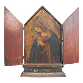 Italian Artist, The Virgin Mary Triptych, 18th Century, Large Painted Panel For Sale