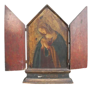 Italian Artist, The Virgin Mary Triptych, 18th Century, Large Painted Panel