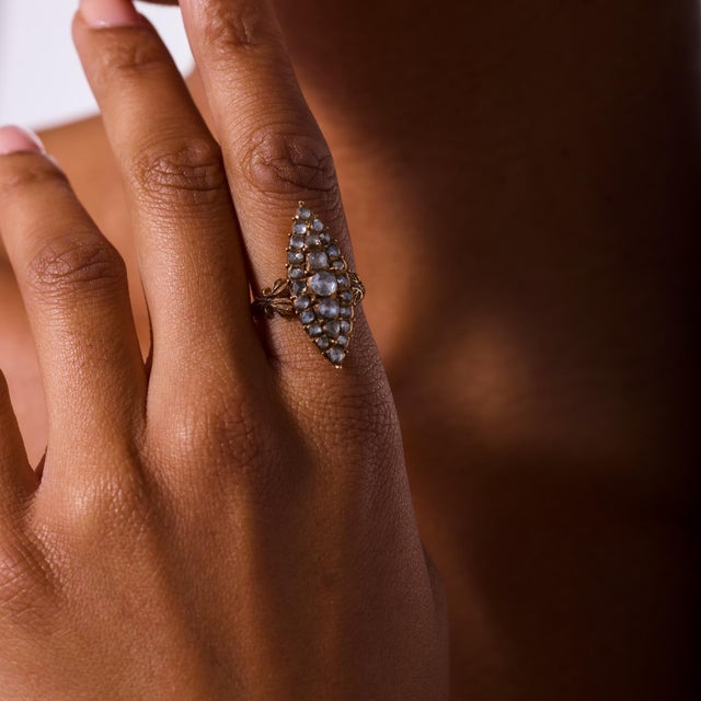 Late 19th Century Victorian 1.60 Carat Rose Cut Diamond 14k Rose Gold Navette Ring, Size 9 For Sale In Los Angeles - Image 6 of 8