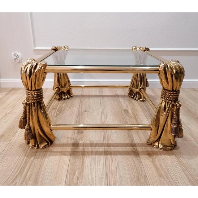 Glass Hollywood Regency Gold Coffee Table, 1970s For Sale - Image 7 of 12