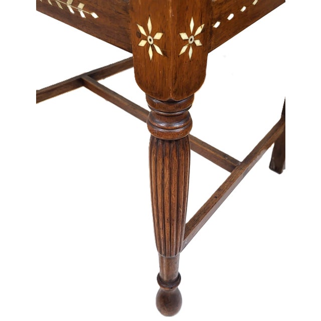 Antique English Anglo - Indian Carved & Inlaid Caned Seat Desk Armchair For Sale - Image 16 of 18