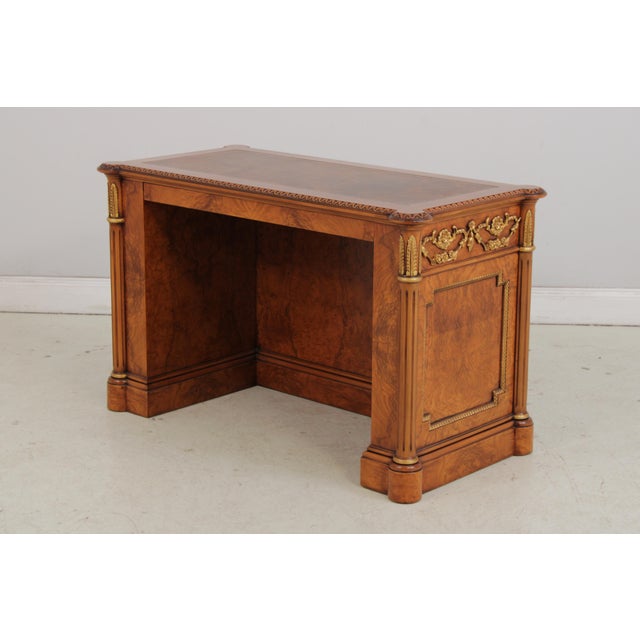 Traditional Francesco Molon Leather Top Office Writing Desk Computer Credenza For Sale - Image 3 of 18