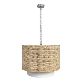 Organic Modern Made Goods Amani Drum Pendant, Strands of Abaca, Large Size For Sale