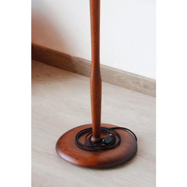 1960s Vintage Scandinavian Floor Lamp in Wood and Gilded Brass with Beige Lampshade, 1960s For Sale - Image 5 of 12