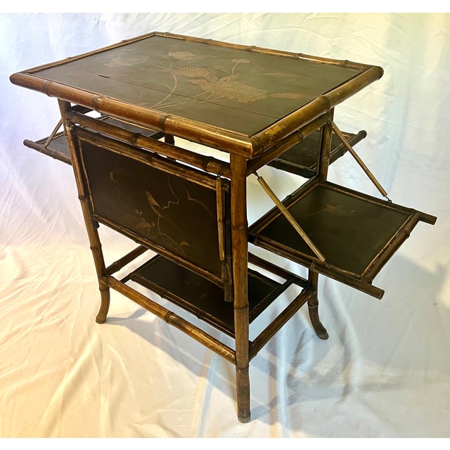 Wood Antique Scorched Bamboo Folding Trays Tea Table For Sale - Image 7 of 18