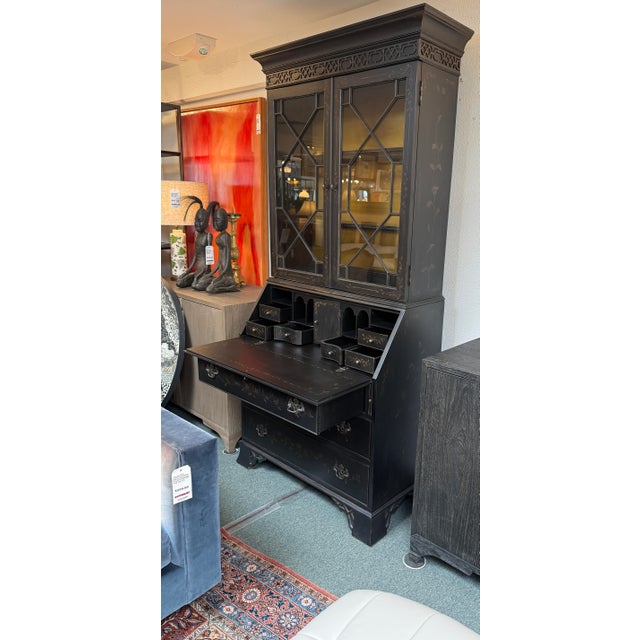 Wood Ethan Allen Newport Liliana Chinoiserie Secretary Desk For Sale - Image 7 of 14