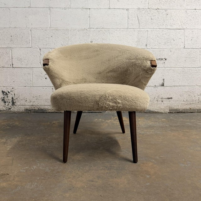 Vintage Danish 1950s Mid-Century Bent Møller Jepsen Attributed Lounge Chair, Beige Fur-Like Upholstery For Sale - Image 14 of 18