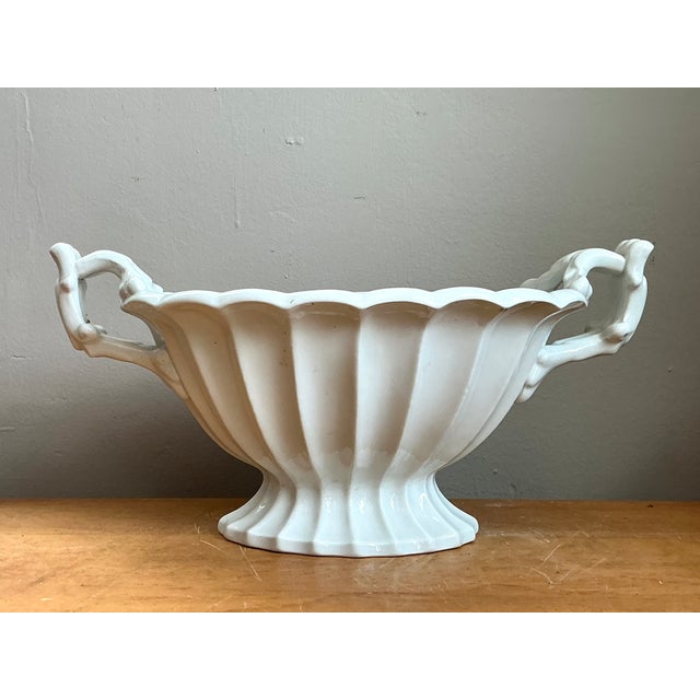 Ironstone Fluted Ceramic Footed Orchid Bowl For Sale - Image 9 of 12
