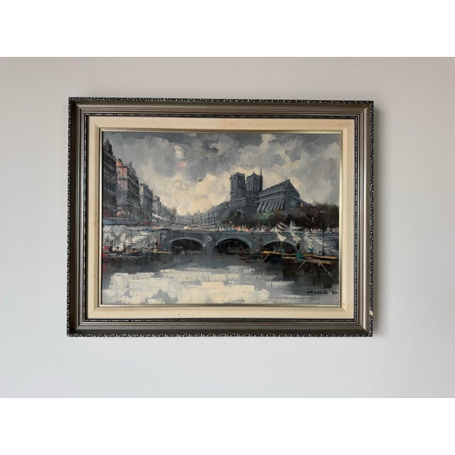 Mid-Century Modern 1970s Vintage Impressionist Parisian Street Scene Oil Painting – Signed For Sale - Image 3 of 12