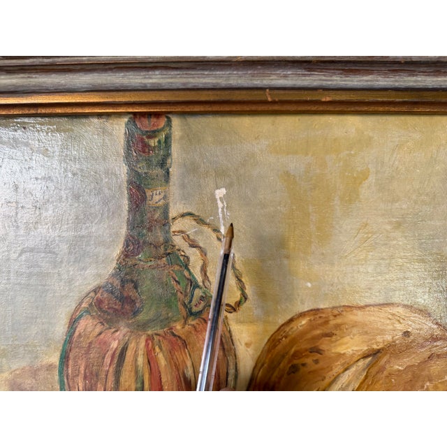 1949 Vintage Still Life Kitchen Setting Oil on Board Painting, Wood Framed For Sale - Image 10 of 12