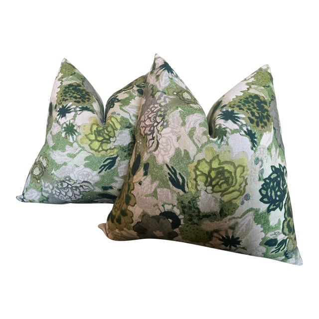Lee Jofa " Arioso” in Stone and Jade 22" Pillows- A Pair For Sale