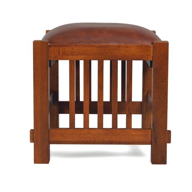 Mission Spindle Stool - Quarter Sawn Oak & Leather For Sale In Chicago - Image 6 of 11