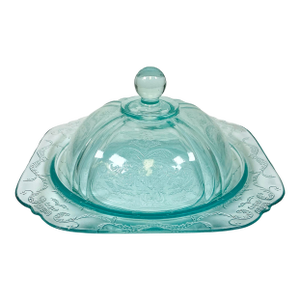 1970s Vintage Art Deco Hollywood Regency Indiana Glass Co. Recollection Covered Butter Dish